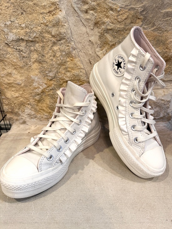 Converse Shoes - Converse CTAS Platform Lift Hi-Top White Leather Ruffle Sneakers Women's 6